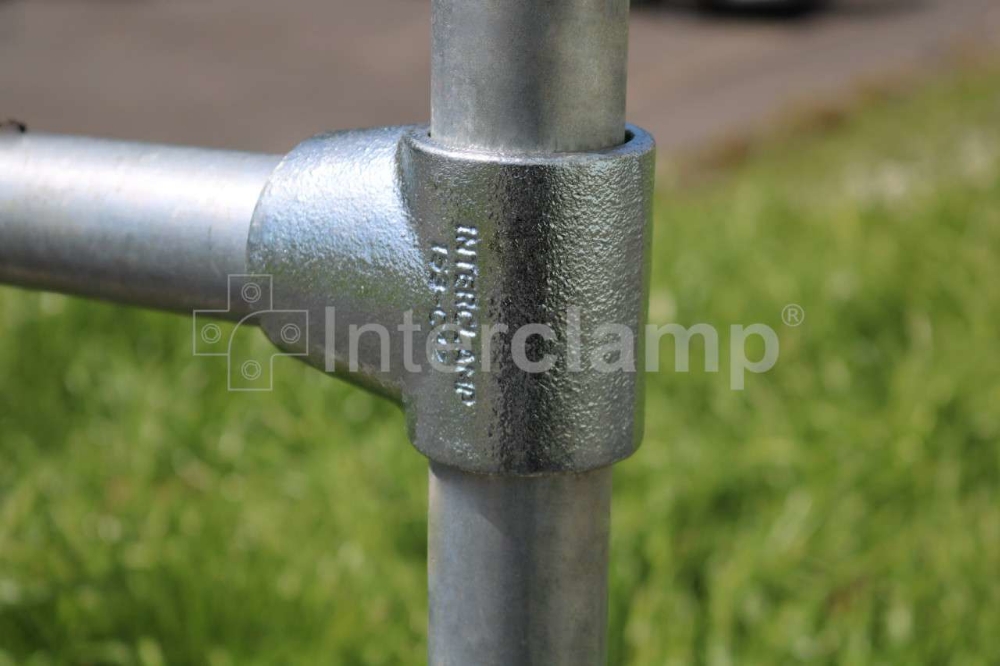 Closeup of quality galvanized Interclamp handrail fitting